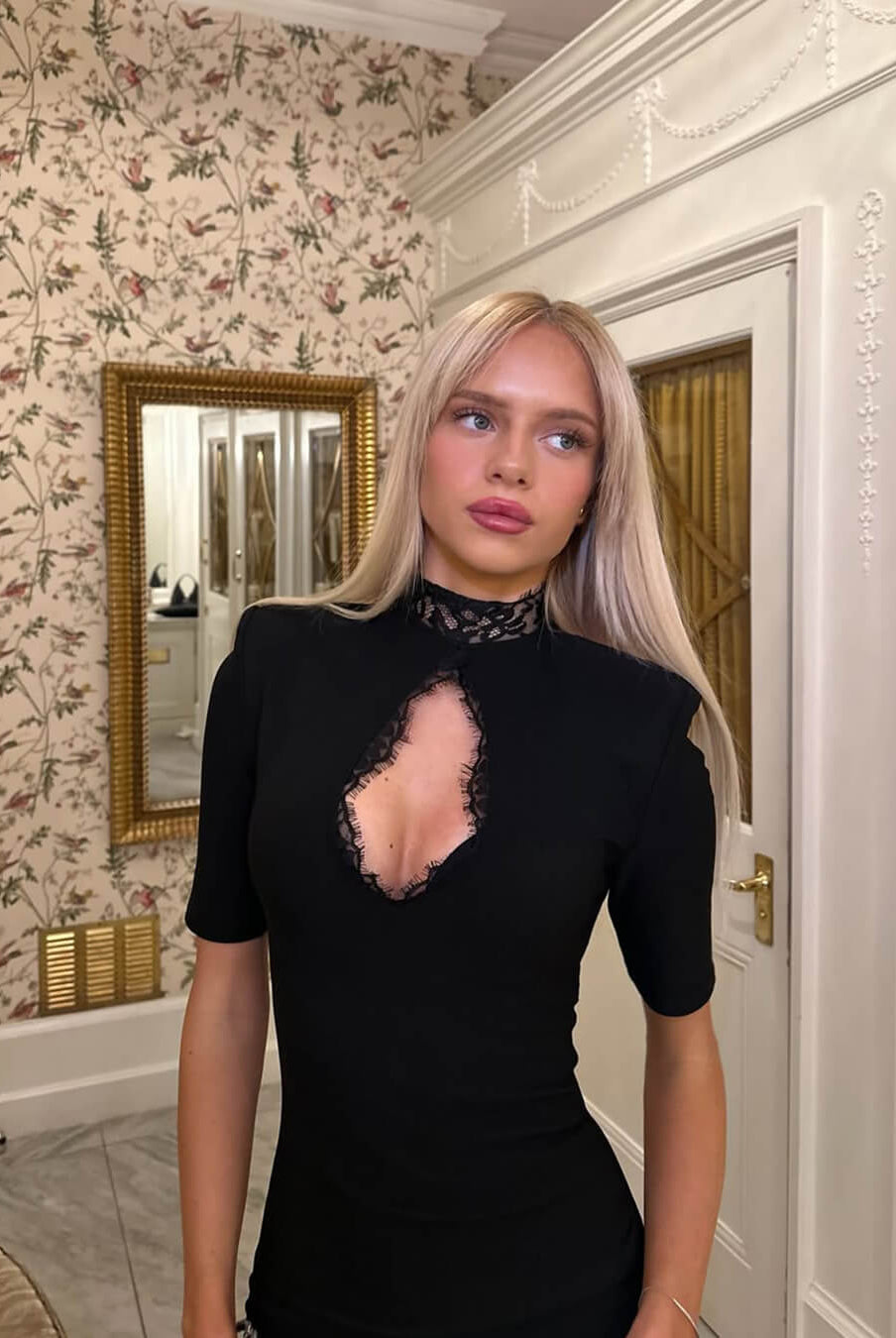 SOERA Selena High Neck Lace Mini Dress - Dresses - lj1764875723418576103 Black S