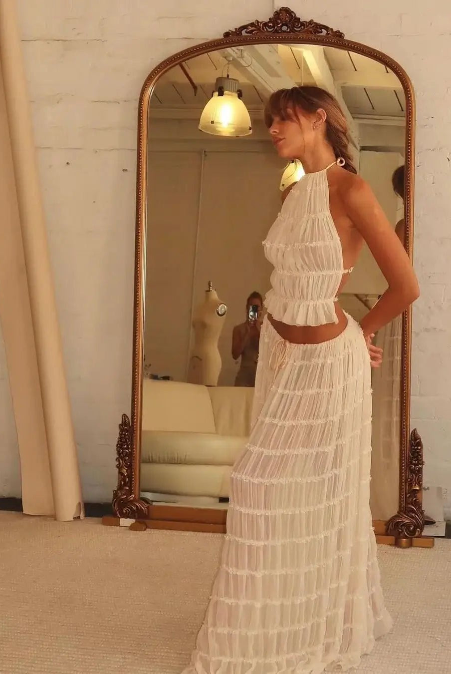 SOERA Valerie two - piece set with frill details - Dresses - DWOD2-QK630001 creme S