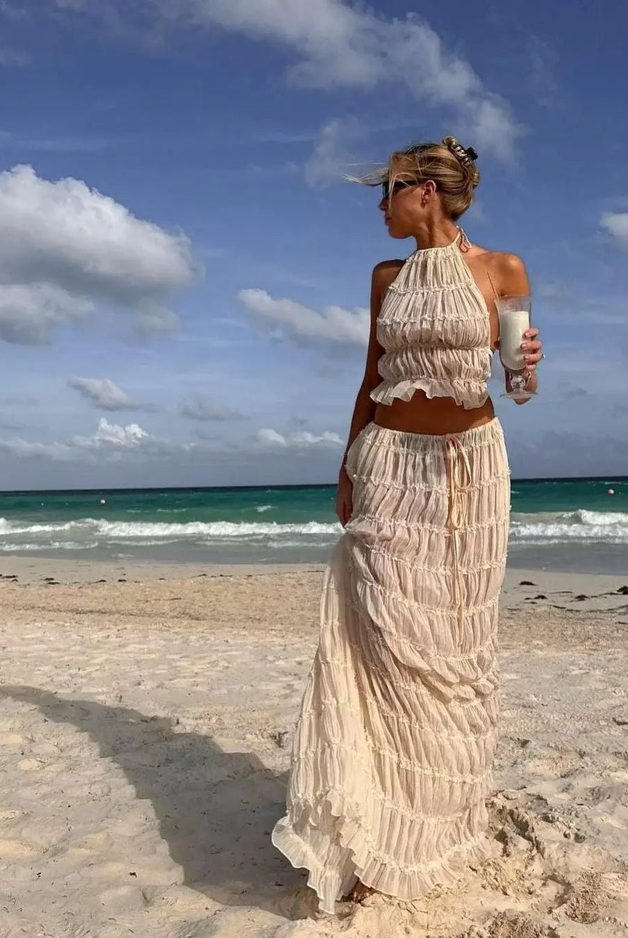 SOERA Valerie two - piece set with frill details - Dresses - DWOD2-QK630001 creme S