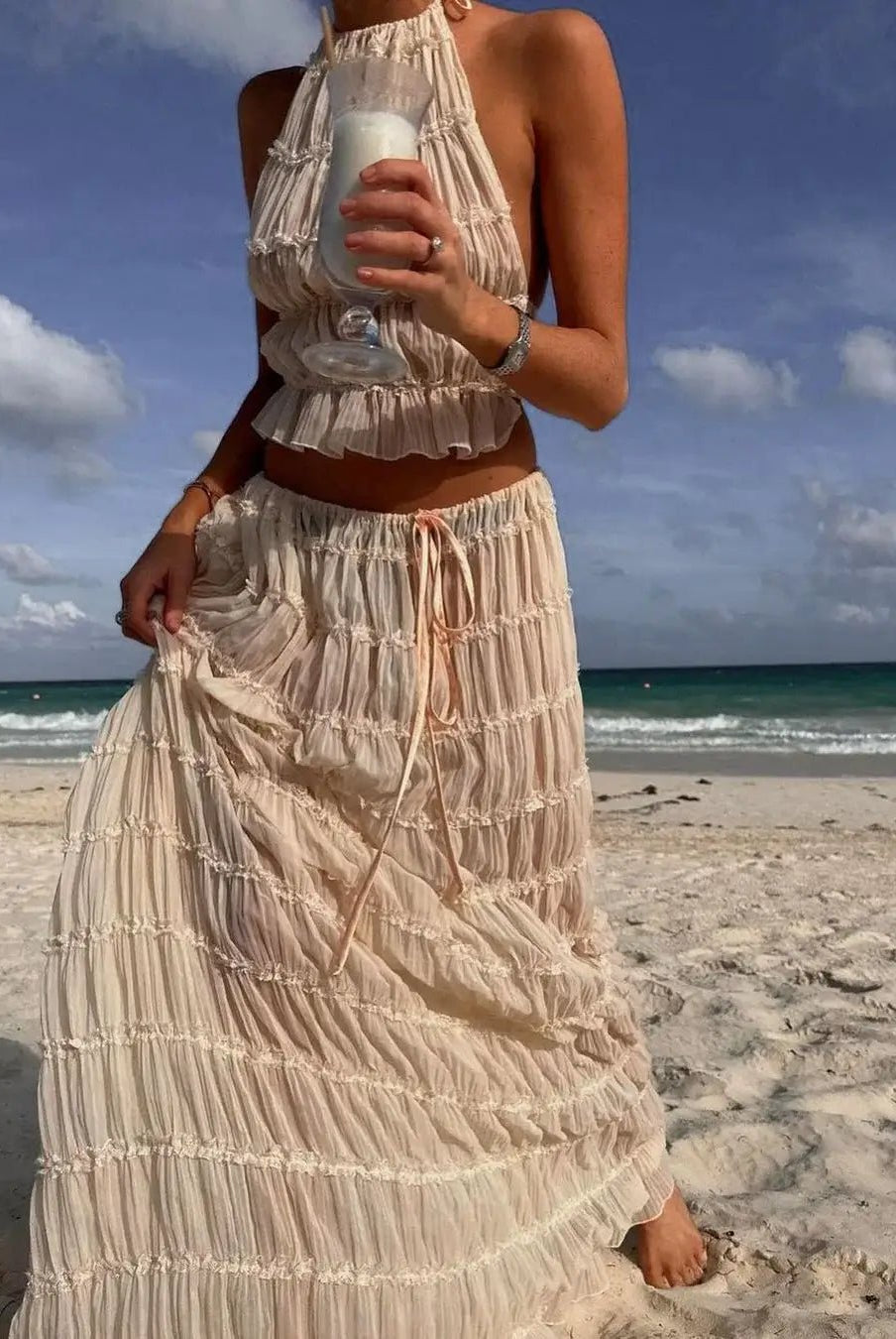 SOERA Valerie two - piece set with frill details - Dresses - DWOD2-QK630001 creme S