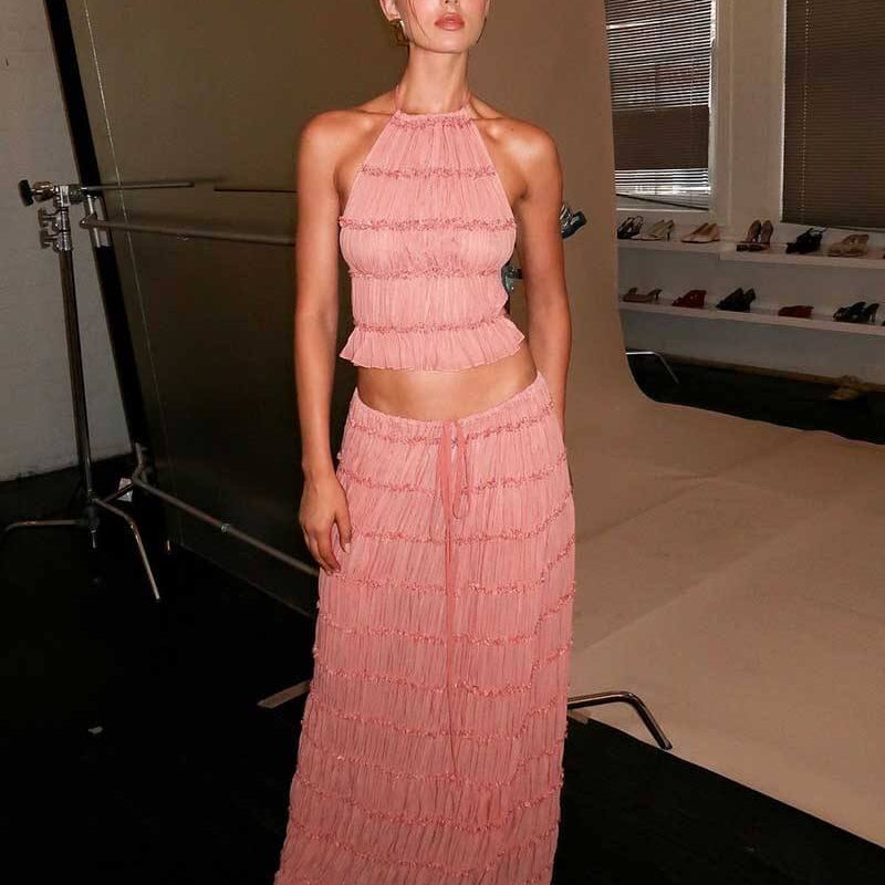 SOERA Valerie two - piece set with frill details - Dresses - DWOD2-WK023017 pink S