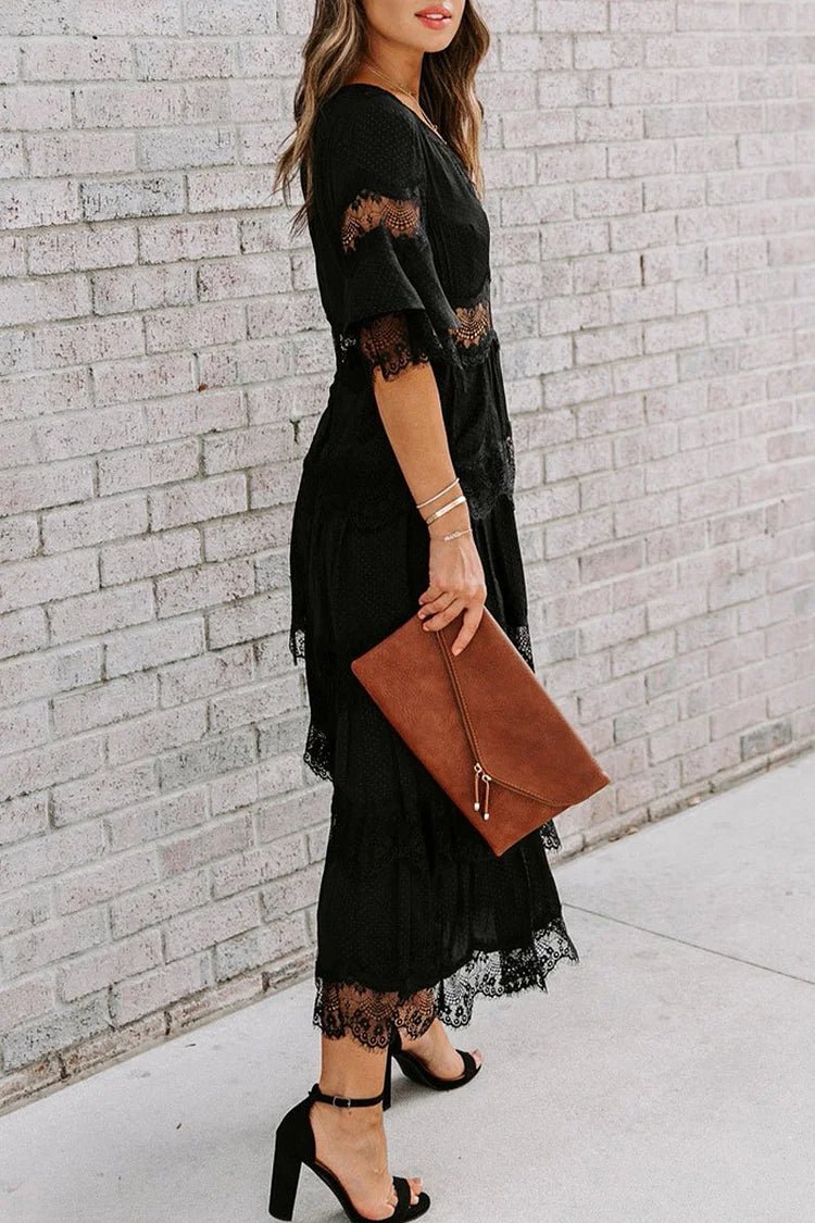 SOERA Winona Lace V - Neck Midi Dress - Dresses - 1005008576606072-;fg1776146840071501989 Black M