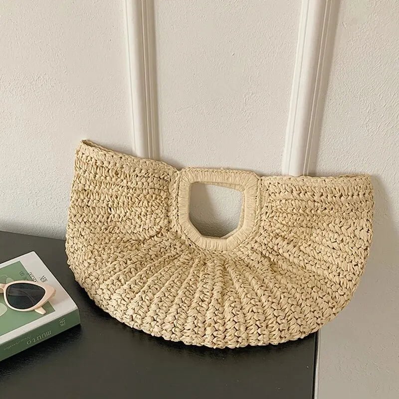 SOERA Alyana Half - Moon Rattan Tote Bag - Handbags - Beige