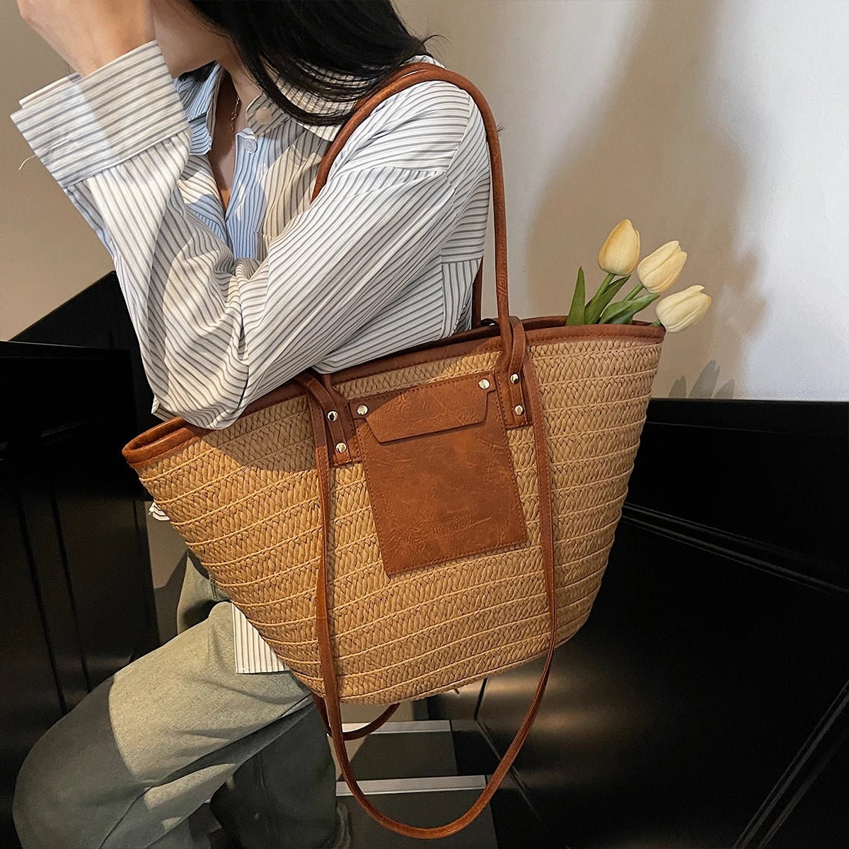 SOERA Beatrice Forest Woven Single - Shoulder Tote - Handbags - Brown