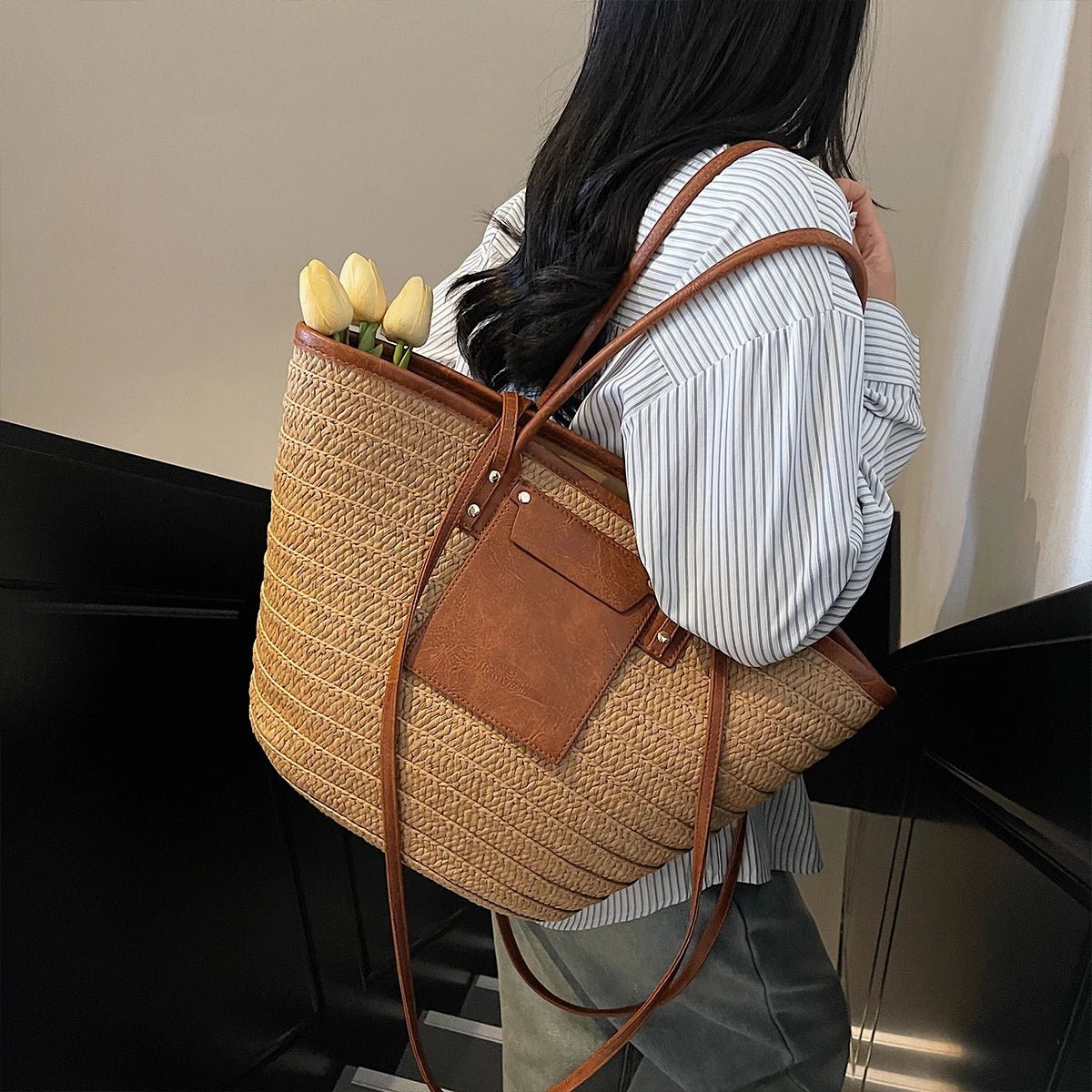 SOERA Beatrice Forest Woven Single-Shoulder Tote - Handbags - Brown