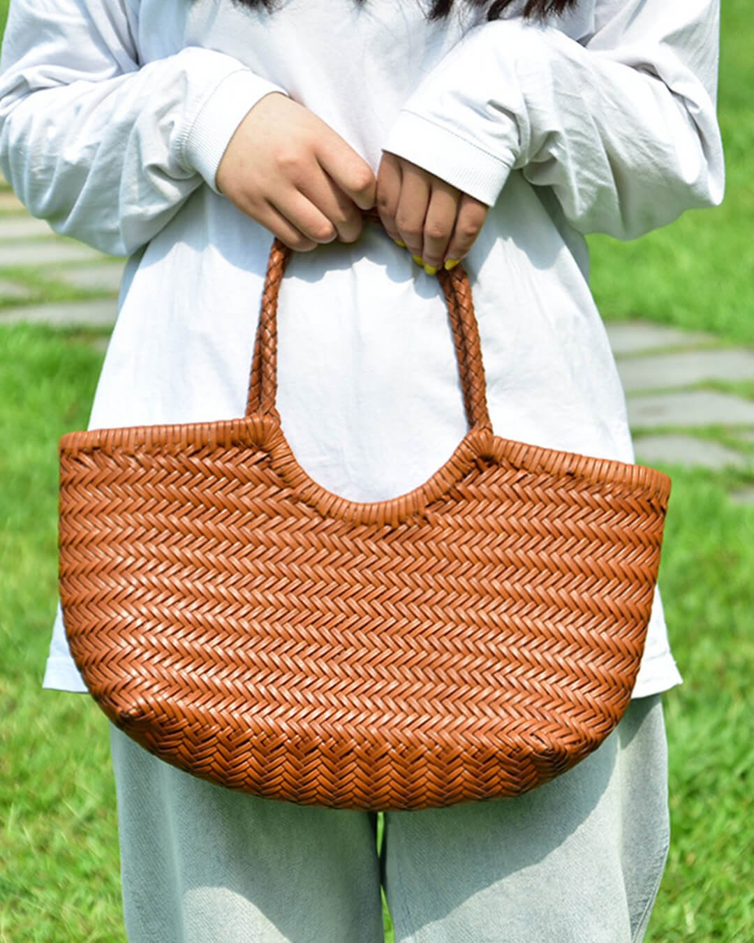 SOERA Bianca Handwoven Leather Tote Bag - Handbags - Brown Large