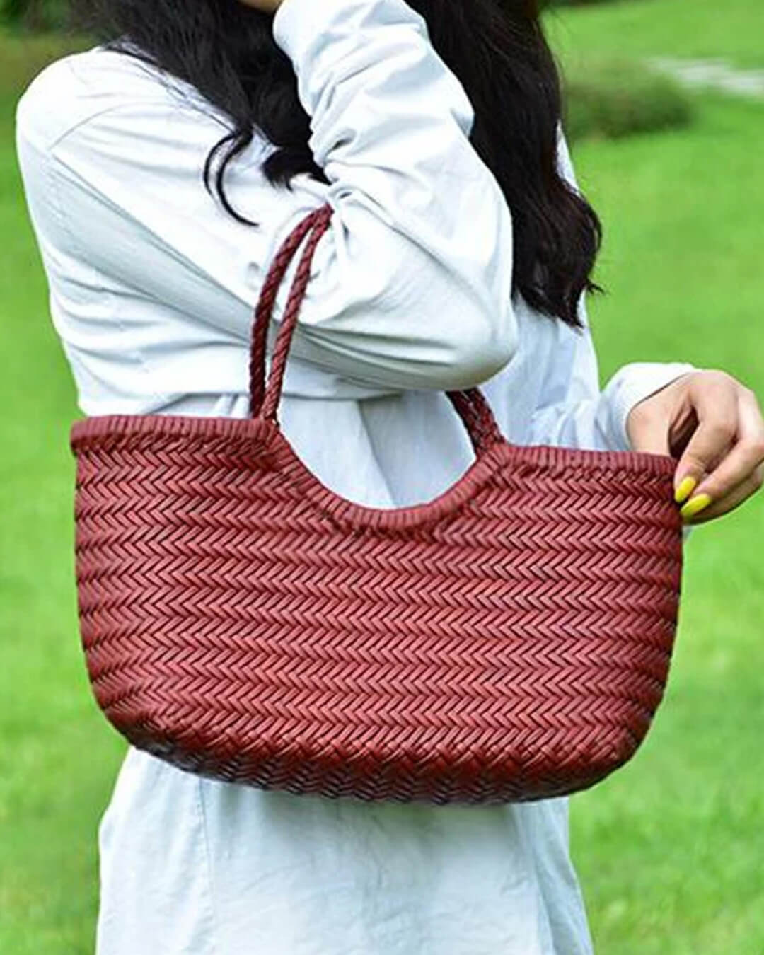 SOERA Bianca Handwoven Leather Tote Bag - Handbags - Burgundy Large