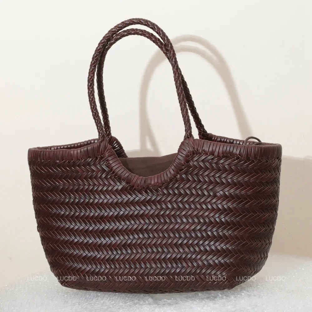 SOERA Bianca Handwoven Leather Tote Bag - Handbags - Coffee Small