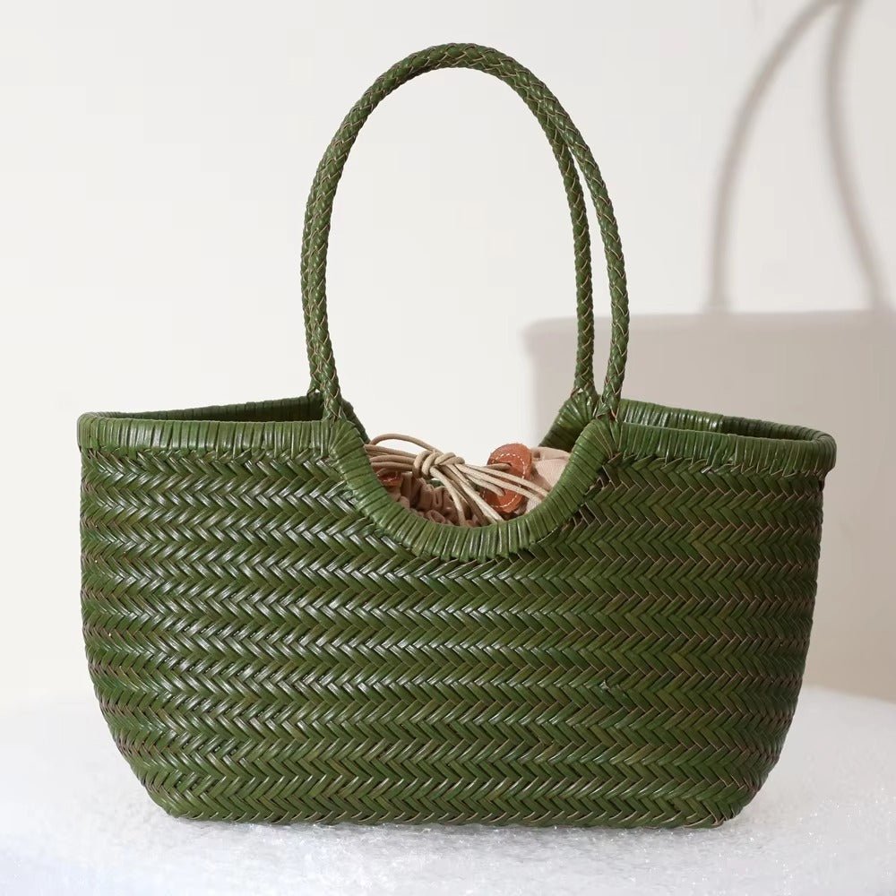 SOERA Bianca Handwoven Leather Tote Bag - Handbags - Green Small