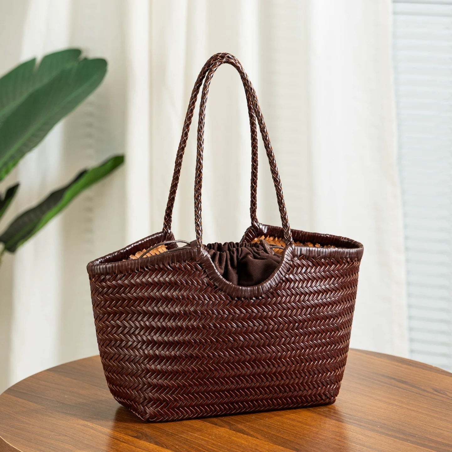 SOERA Bianca Handwoven Leather Tote Bag - Handbags - Green Small