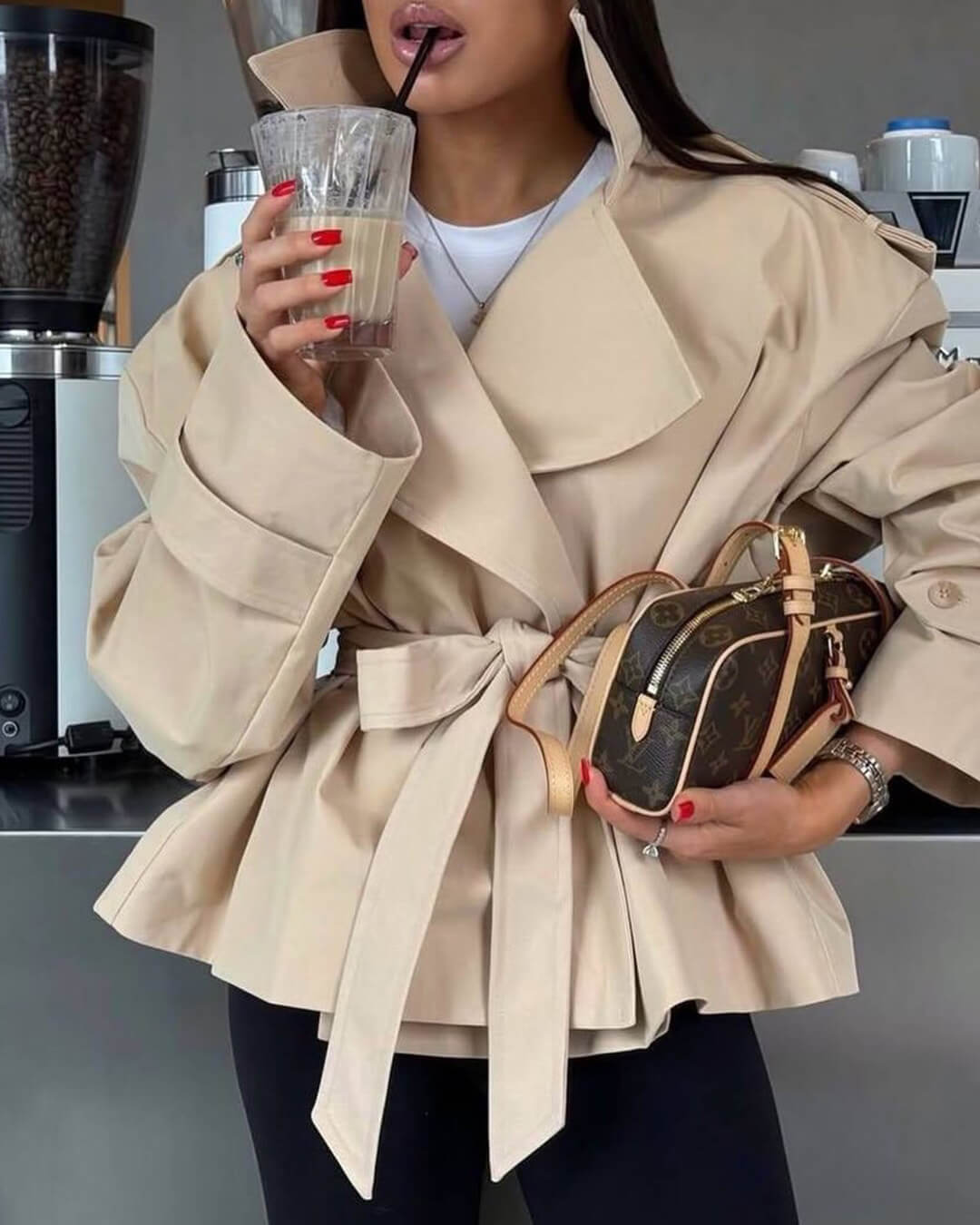 SOERA Dorothy Lace Up Short Trench Coat - Jackets - 1005011800038387-;Rr1774869391306387919 Beige S