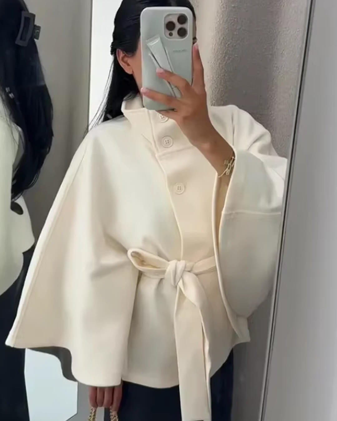 SOERA Gianna Elegant High - Neck Belted Cape Jacket - Jackets - UL1760544073334214934 Black M