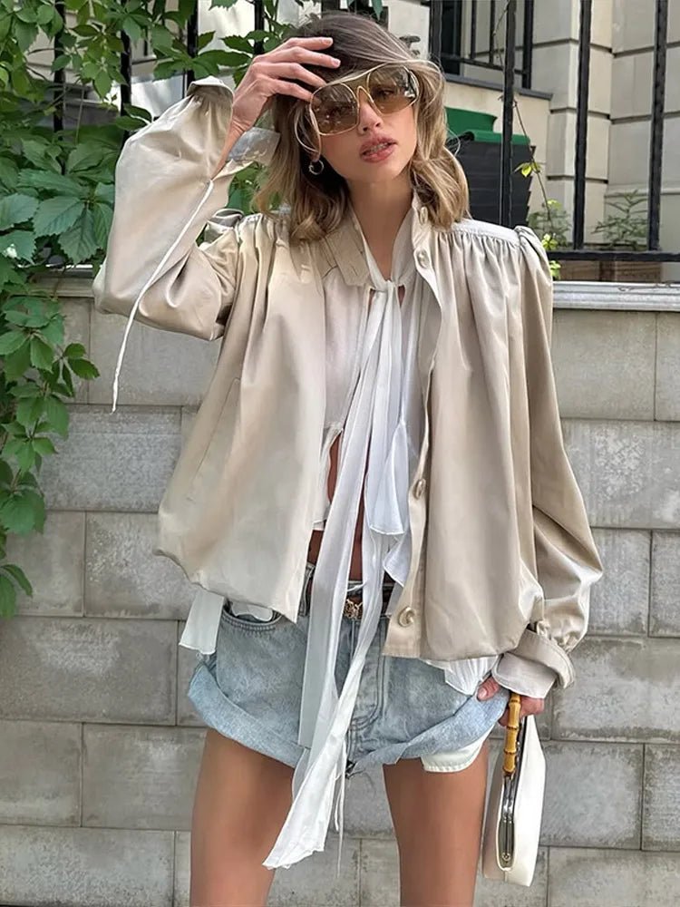 SOERA Jenna Loose Fit Pleated Jacket - Jackets - 1005009529250279-;Ih1775118758913284437 Beige S