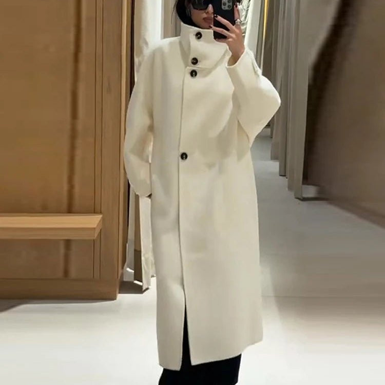 SOERA Juliana Stand Collar Long Coat - Jackets - cd1762345864135275558 Offwhite S
