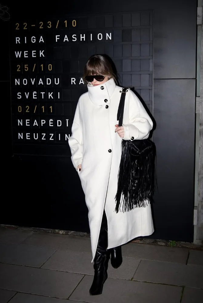 SOERA Juliana Stand Collar Long Coat - Jackets - FR1762345864135468002 Offwhite L