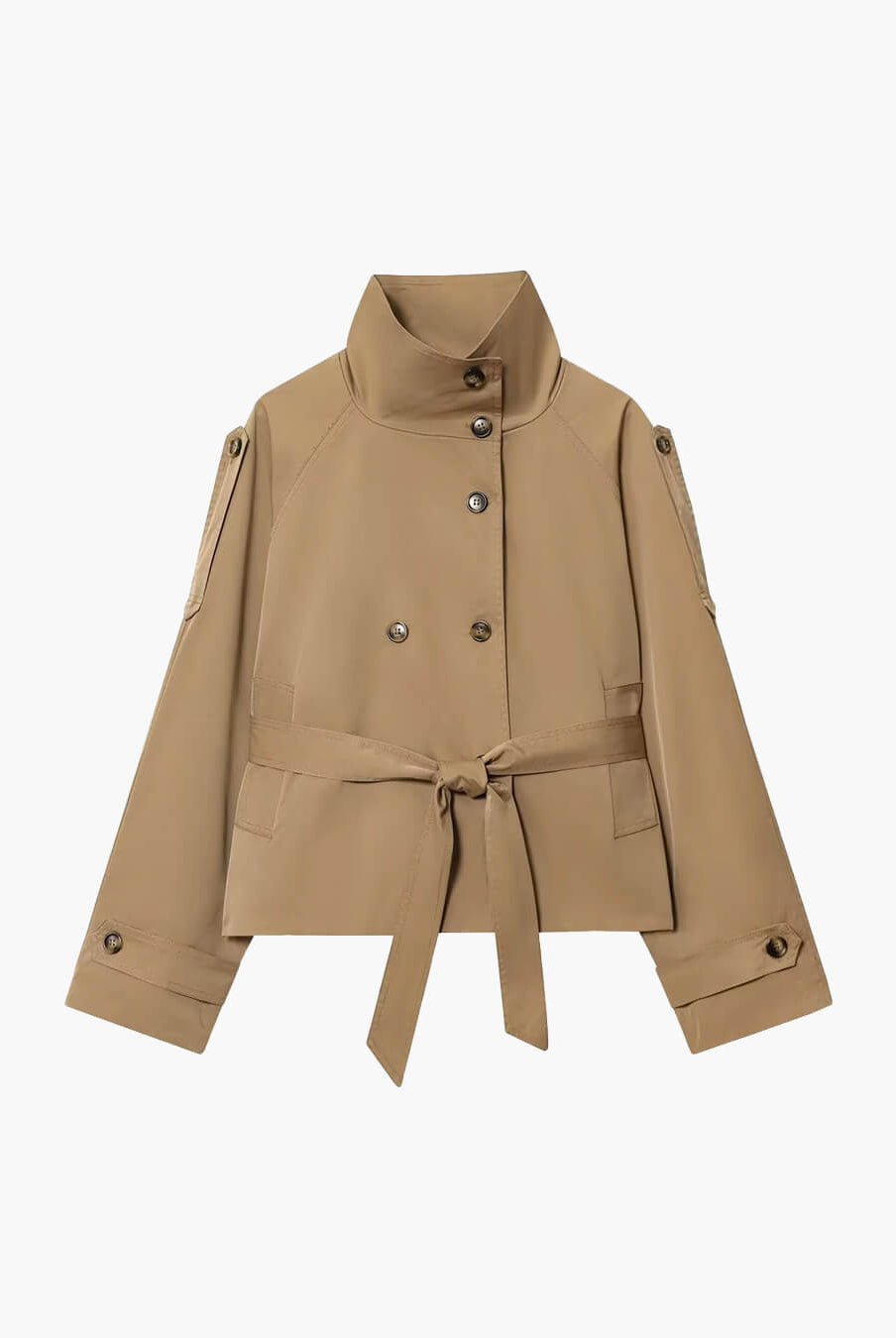 SOERA Kara Stand Collar Belted Crop Trenchcoat - Jackets - 1005009693239722-;dD1771494648611088341 Burgundy XS