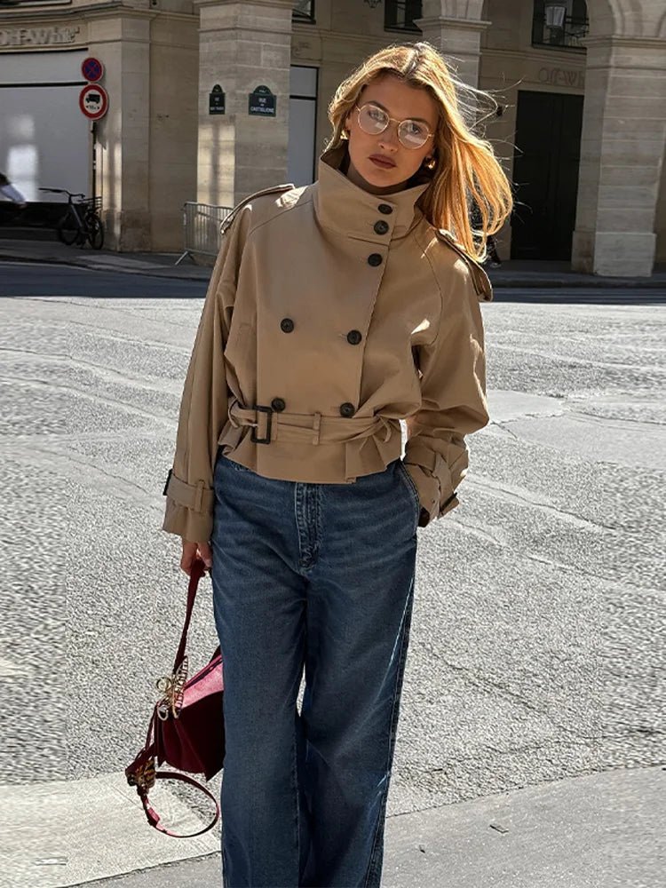 SOERA Kara Stand Collar Belted Crop Trenchcoat - Jackets - 1005009693239722-;SM1771494648620968832 Tan XS