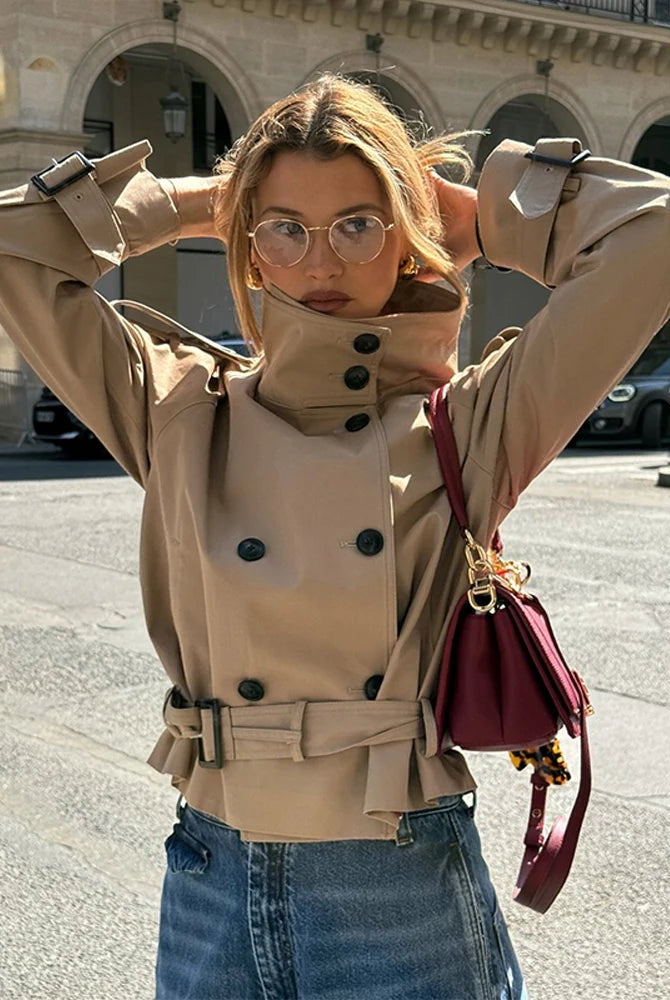 SOERA Kara Stand Collar Belted Crop Trenchcoat - Jackets - 1005009693239722-;SM1771494648620968832 Tan XS