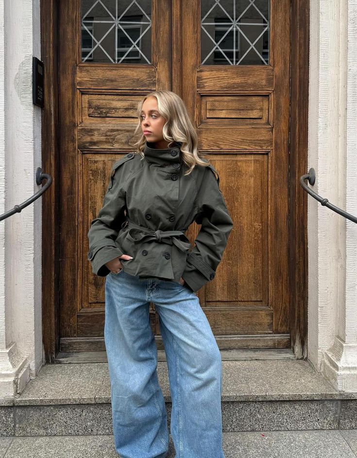 SOERA Kara Stand Collar Crop Trenchcoat - Jackets - 1005009693239722-;KU1771494648618955528 Olive XS