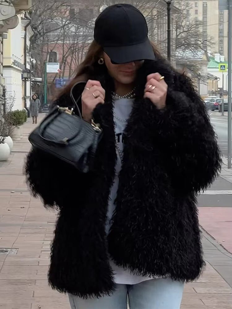 SOERA Liza Fuzzy Faux Fur Coat - Jackets - mK1764442362181735151 Black L