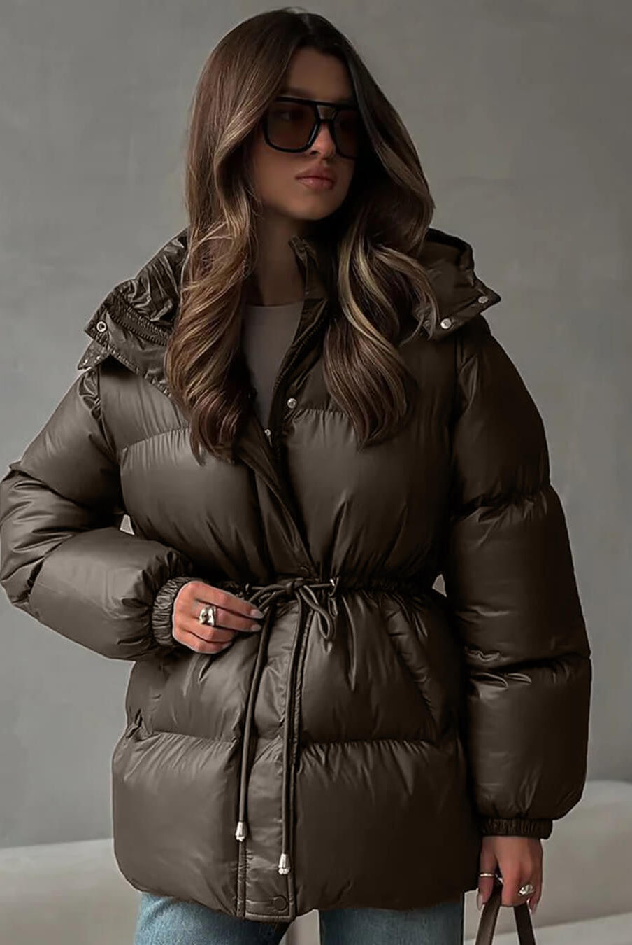 SOERA Lorie Drawstring Hooded Puffer Coat - Jackets - 1005010026834237-;BL1761217546552505912 Brown S