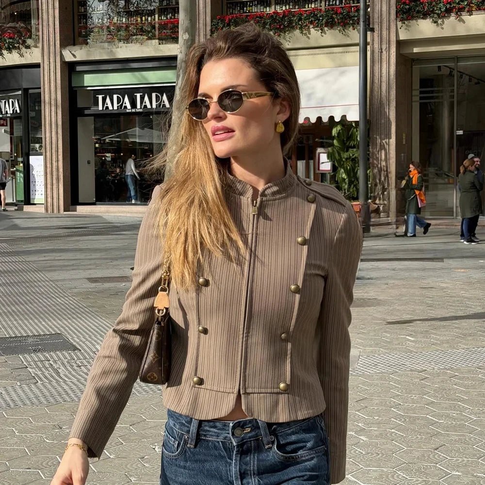 SOERA Mara Striped Zip - Up Blazer - Jackets - Brown XS