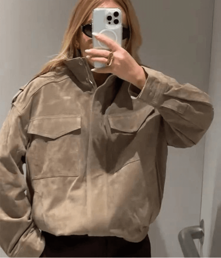 SOERA Marianne High Neck Suede Pocket Jacket - Jackets - 1005008551331900-;nk1775552729664959797 Dark Gray S