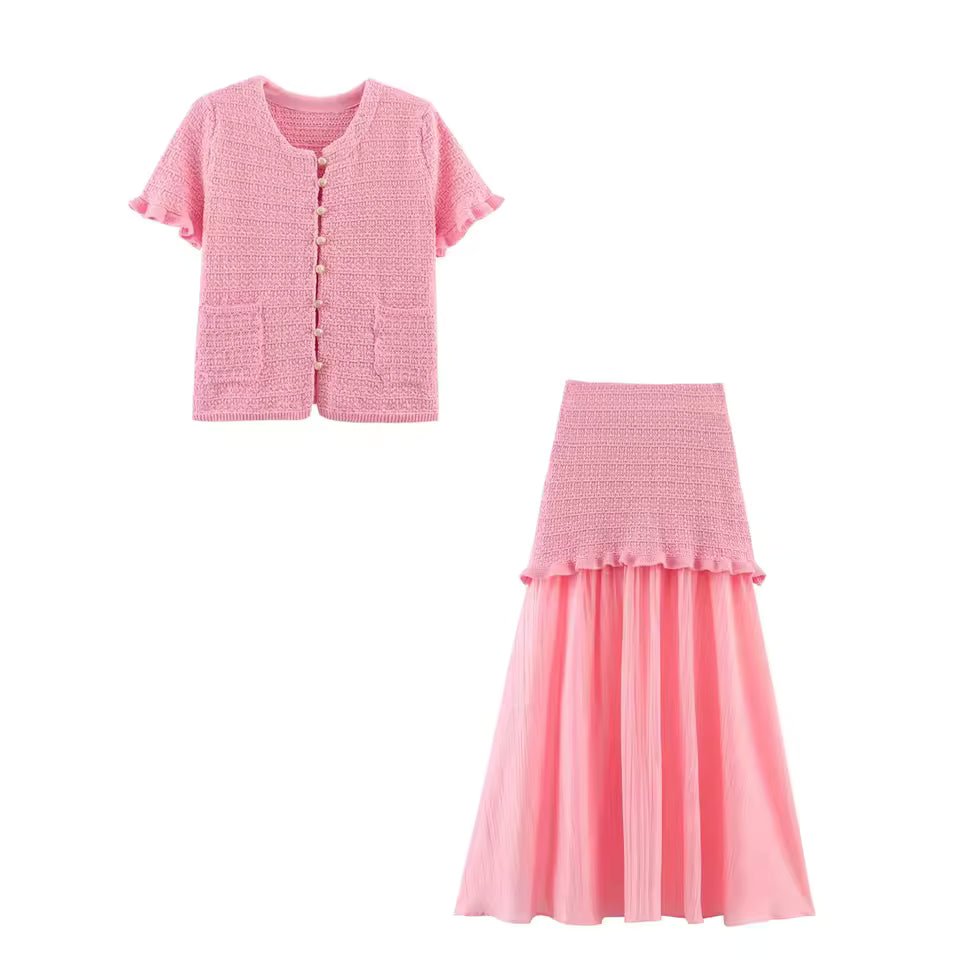 SOERA Beatrice Knitted Tank & Pleated Skirt Set - Matching Sets - Beige Set M