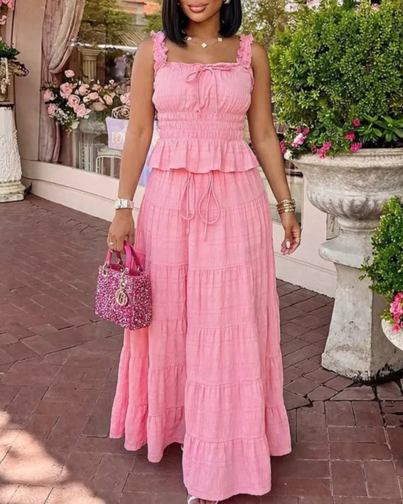 SOERA Bianca Boho Two - Piece Ruffle Set - Matching Sets - Pink XS