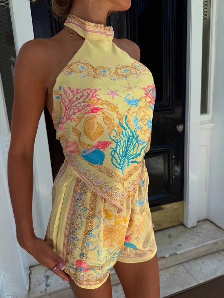 SOERA Bianca Halter Print Two - Piece Set - Matching Sets - Yellow M
