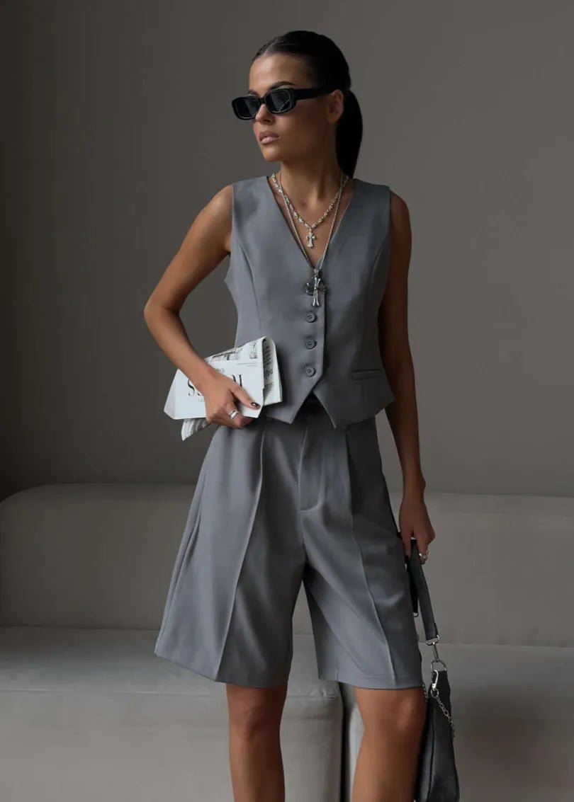 SOERA Bianca Tailored Vest & Bermuda Shorts Set - Matching Sets - Gray L