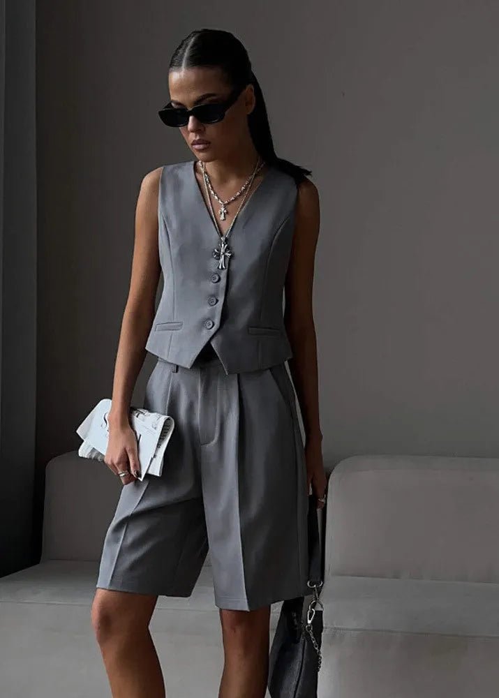 SOERA Bianca Tailored Vest & Bermuda Shorts Set - Matching Sets - Gray S