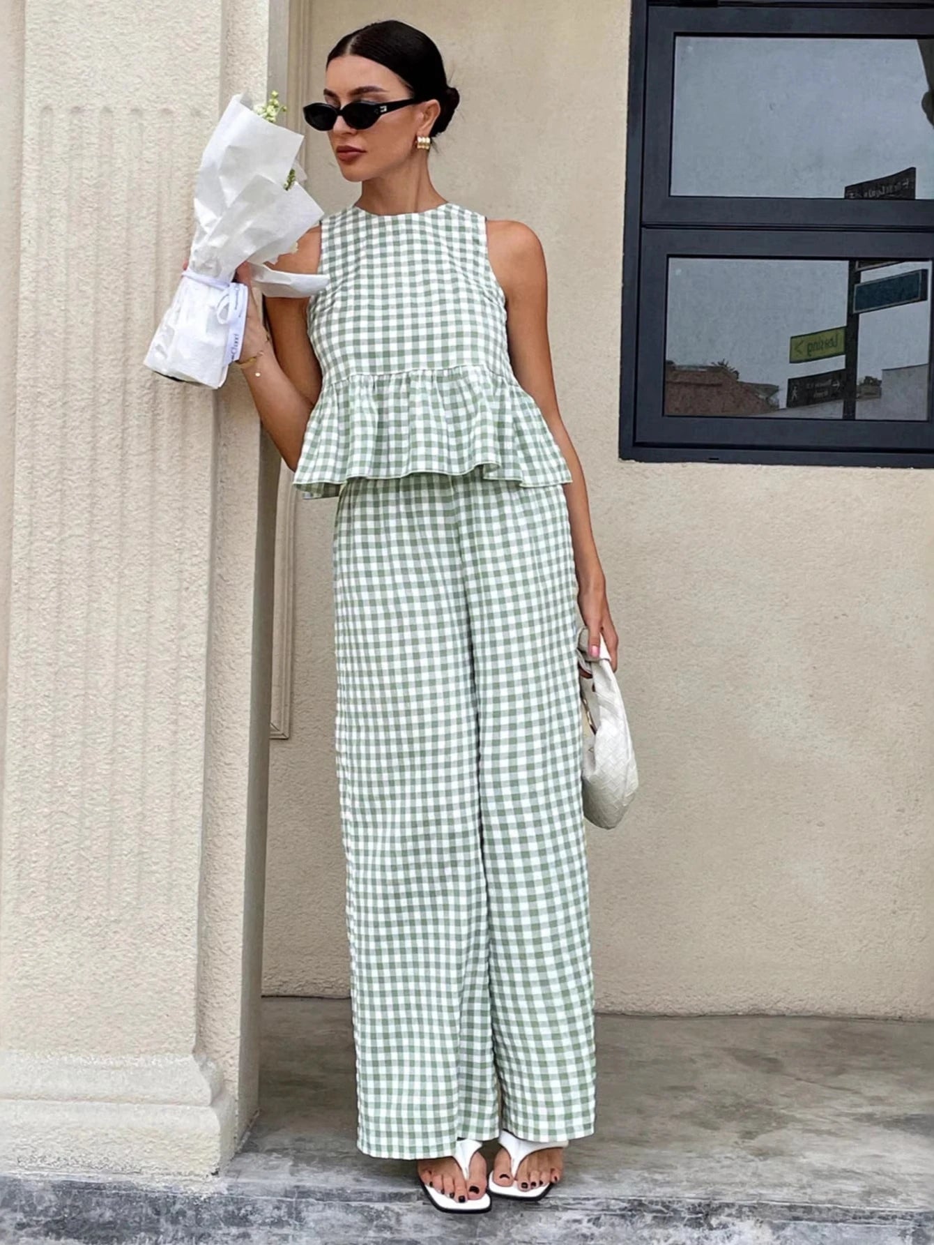 SOERA Mei Lattice Ruffled Two - Piece Set - Matching Sets - Light Green S