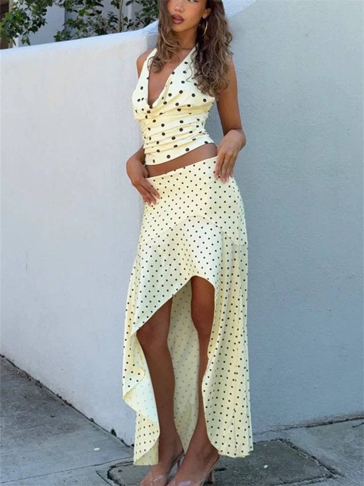 SOERA Yui Polka Dot Halter Two Piece Set - Matching Sets - Light Yellow S