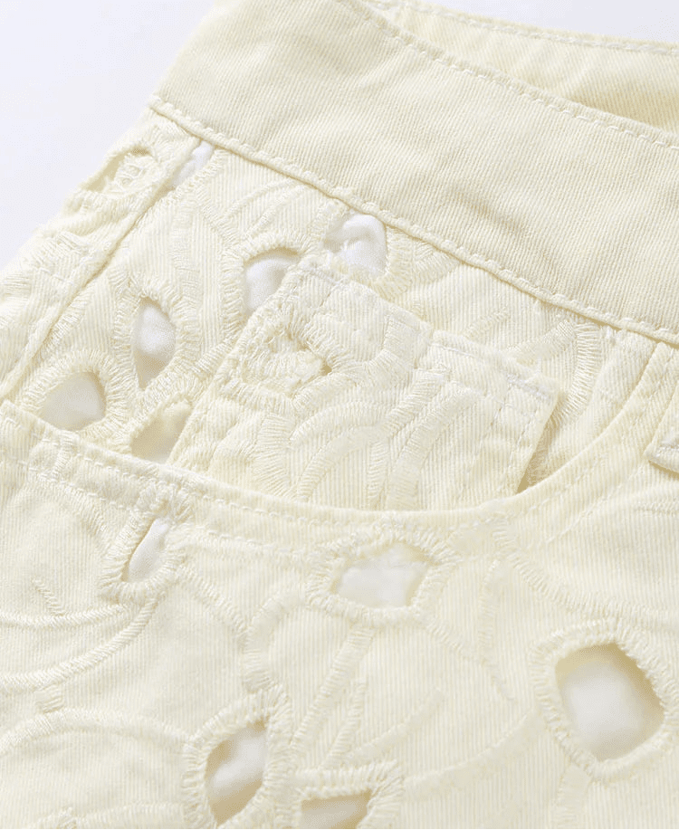SOERA Anais Hollow - Out Denim High Waist Straight Jeans - Pants - Beige S