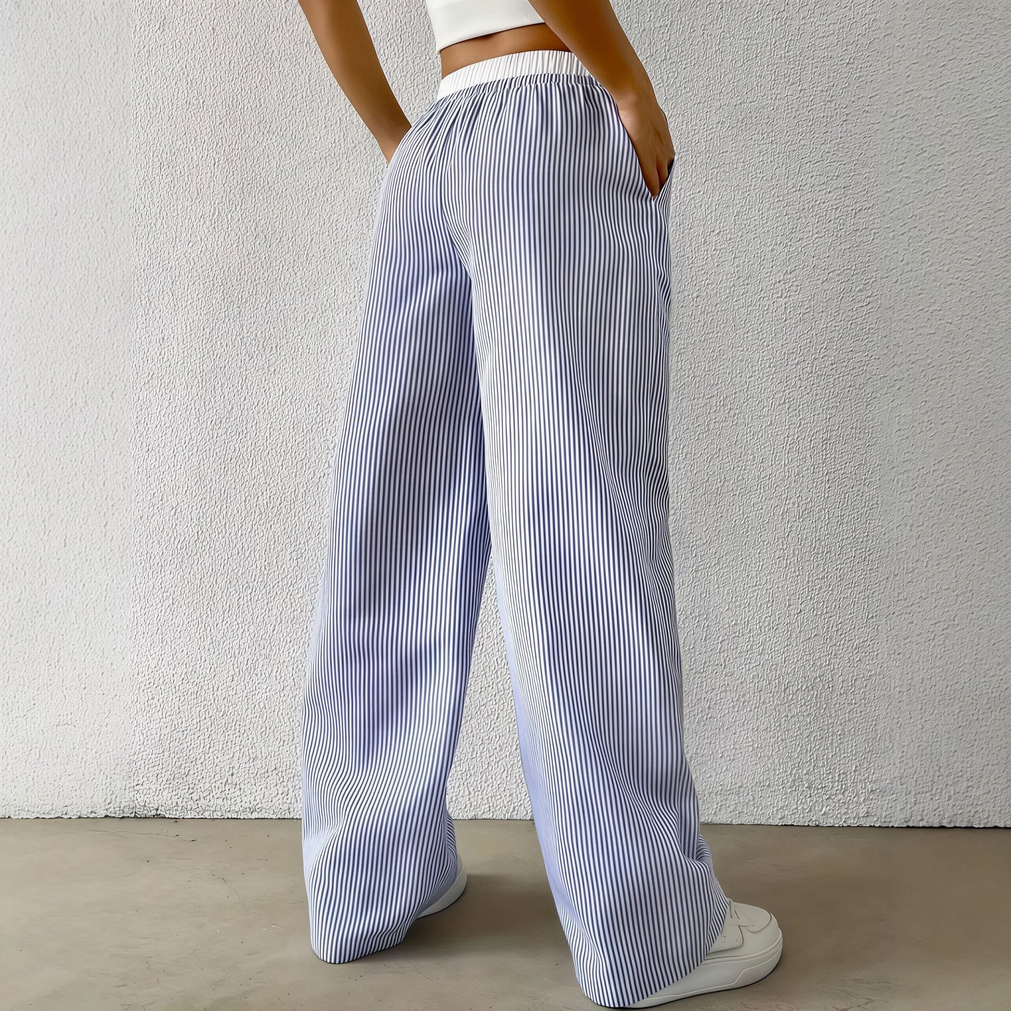 SOERA Beatrice Striped Straight Casual Pants - Pants - Blue L