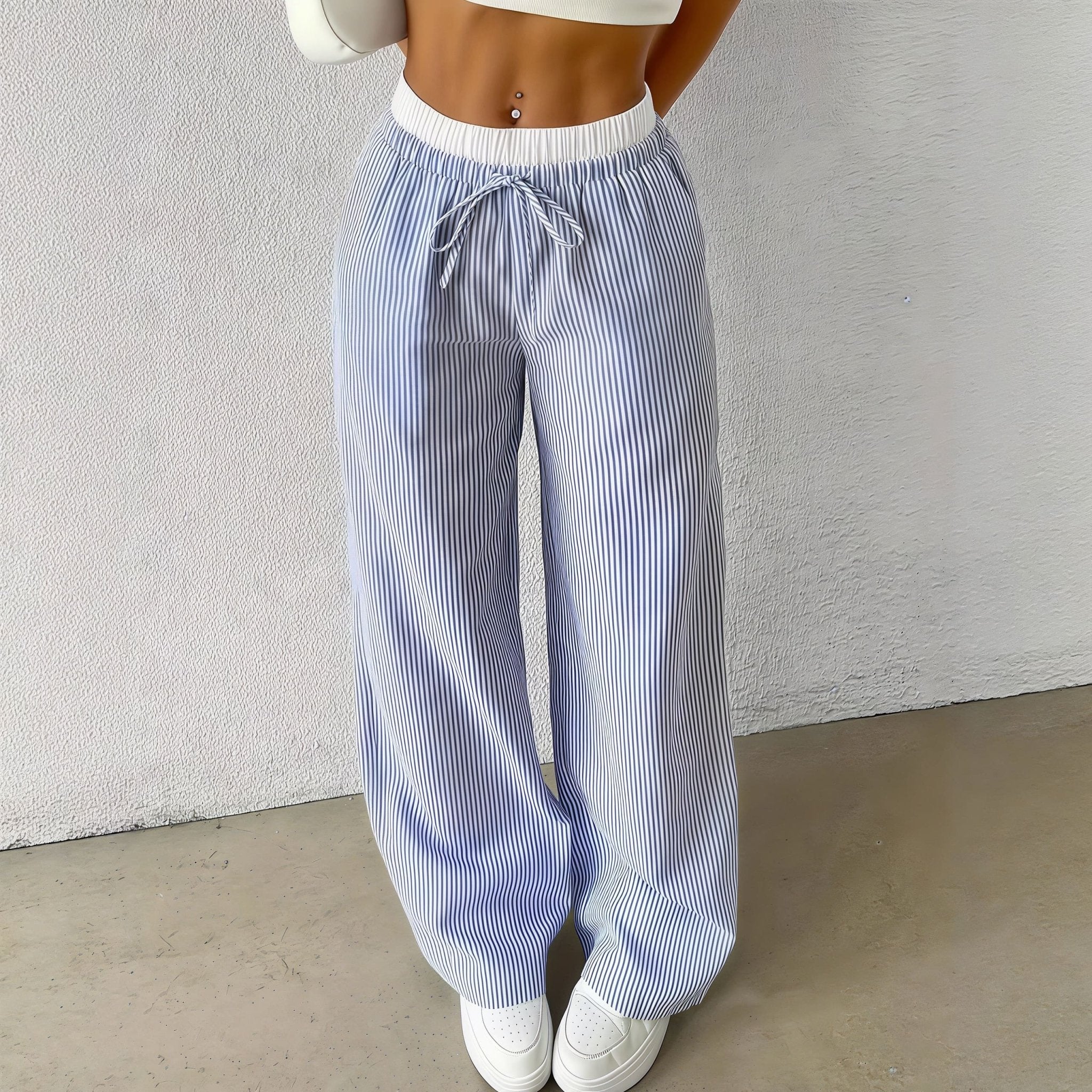 SOERA Beatrice Striped Straight Casual Pants - Pants - Blue S