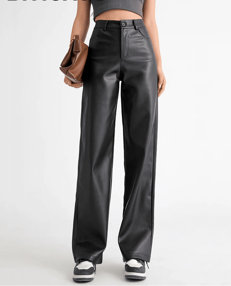 SOERA Giselle High Waisted Leather Pants - Pants - 1005009872666185-;hY1762998399401204977 Coffee S