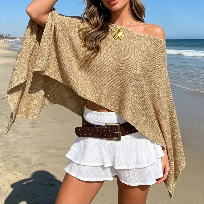 SOERA Bianca Shimmer Off - Shoulder Poncho Cape - Poncho - Mocha