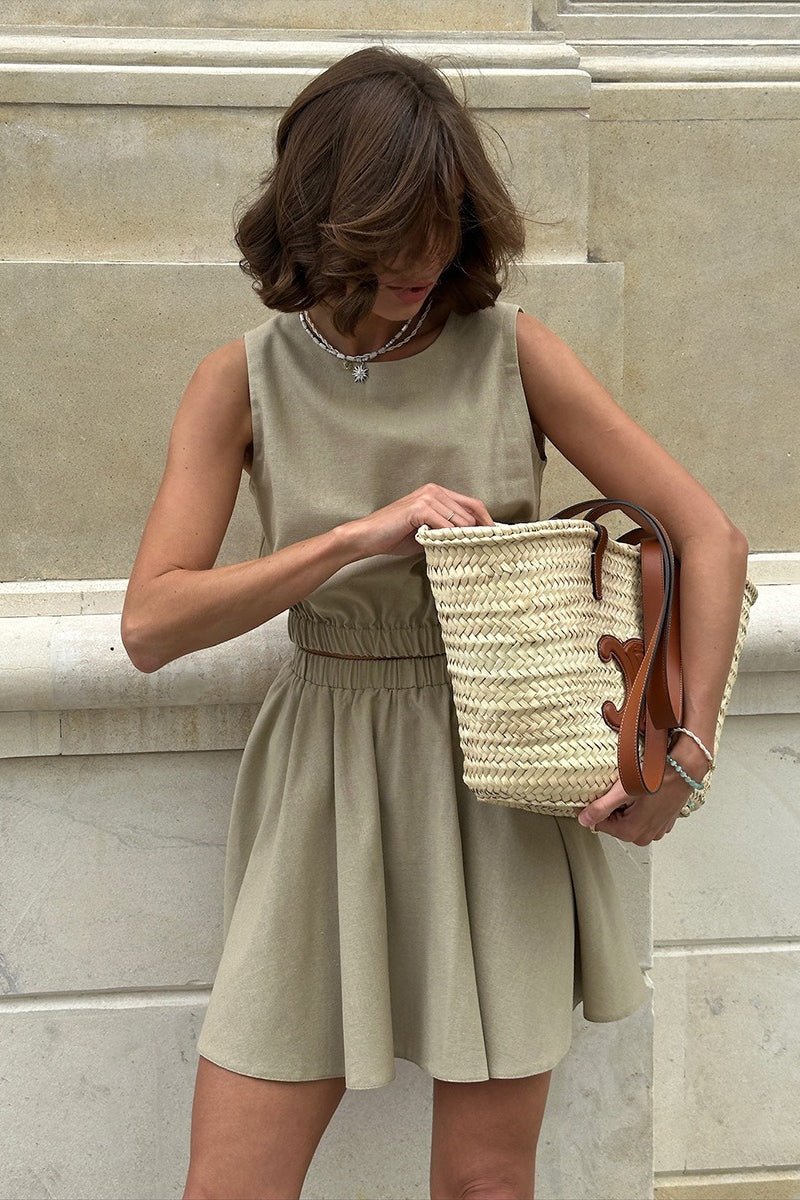 SOERA Faye Cotton Linen Top & Skirt Set - Set - Khaki S