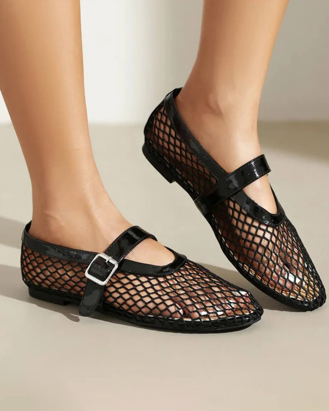 SOERA Bianca Buckled Mesh Ballet Flats - Shoes - Black 35