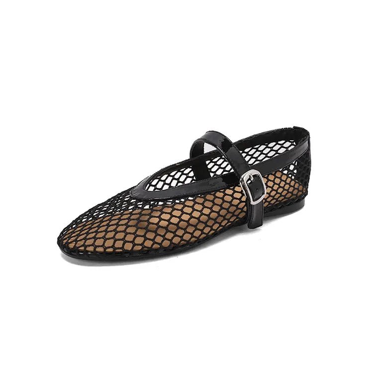 SOERA Bianca Buckled Mesh Ballet Flats - Shoes - Black 35
