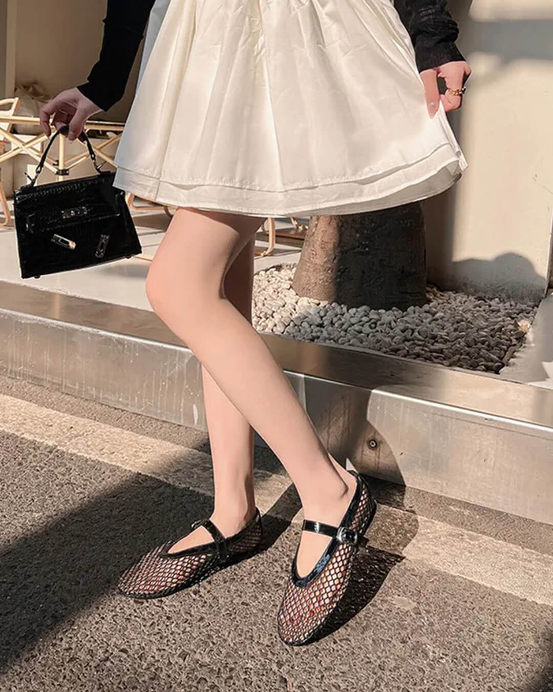 SOERA Bianca Buckled Mesh Ballet Flats - Shoes - Black 39