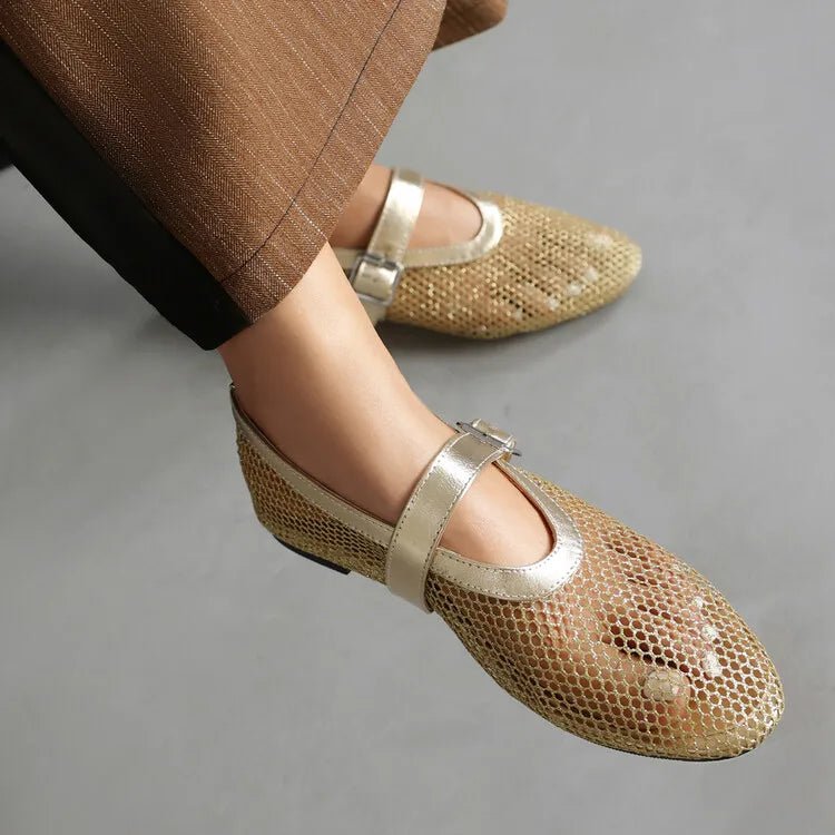 SOERA Bianca Buckled Mesh Ballet Flats - Shoes - Gold 35