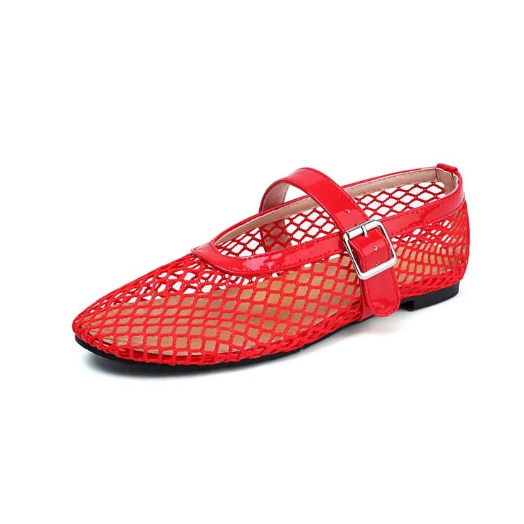 SOERA Bianca Buckled Mesh Ballet Flats - Shoes - Red 35