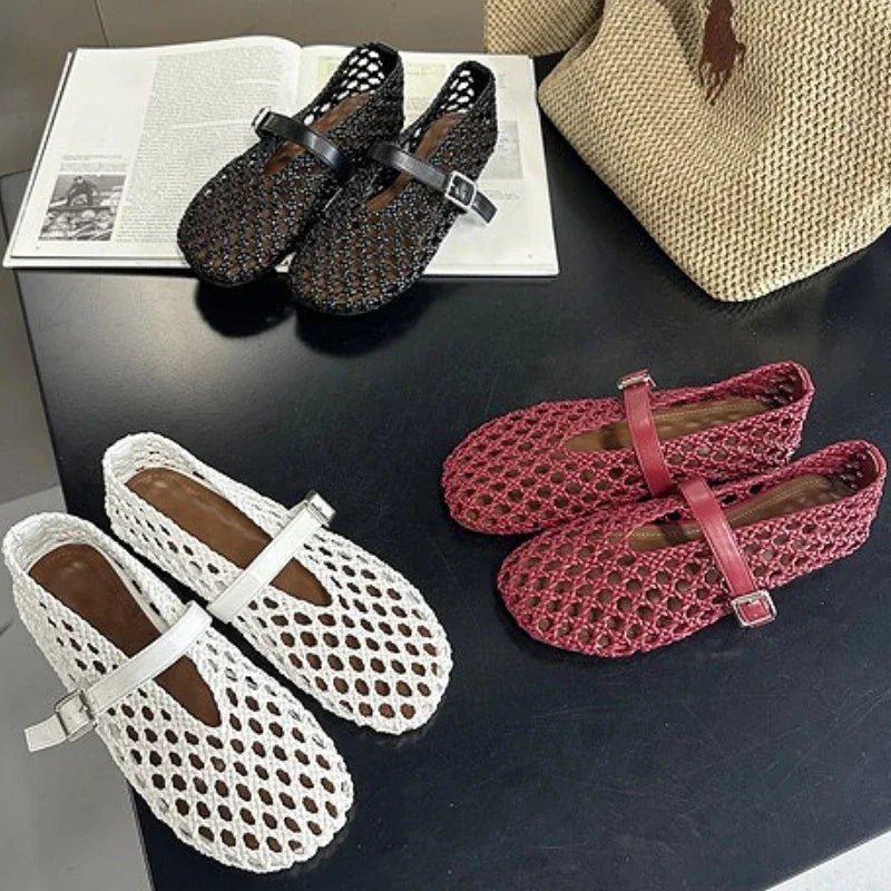 SOERA Bianca Woven Hollow Flat Sandals - Shoes - Black 35