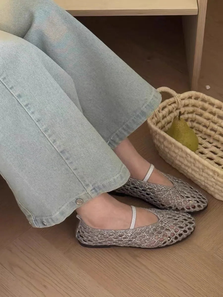 SOERA Francesca Hollow Woven Flat Shoes - Shoes - 1005009205383908-;kb1775031593753436640 Brown 37
