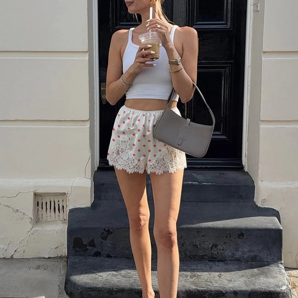 SOERA Pauleen Polka Dot Lace Trim Shorts - Shorts - 1005010162043391-;yP1774012026701161684 White Red S