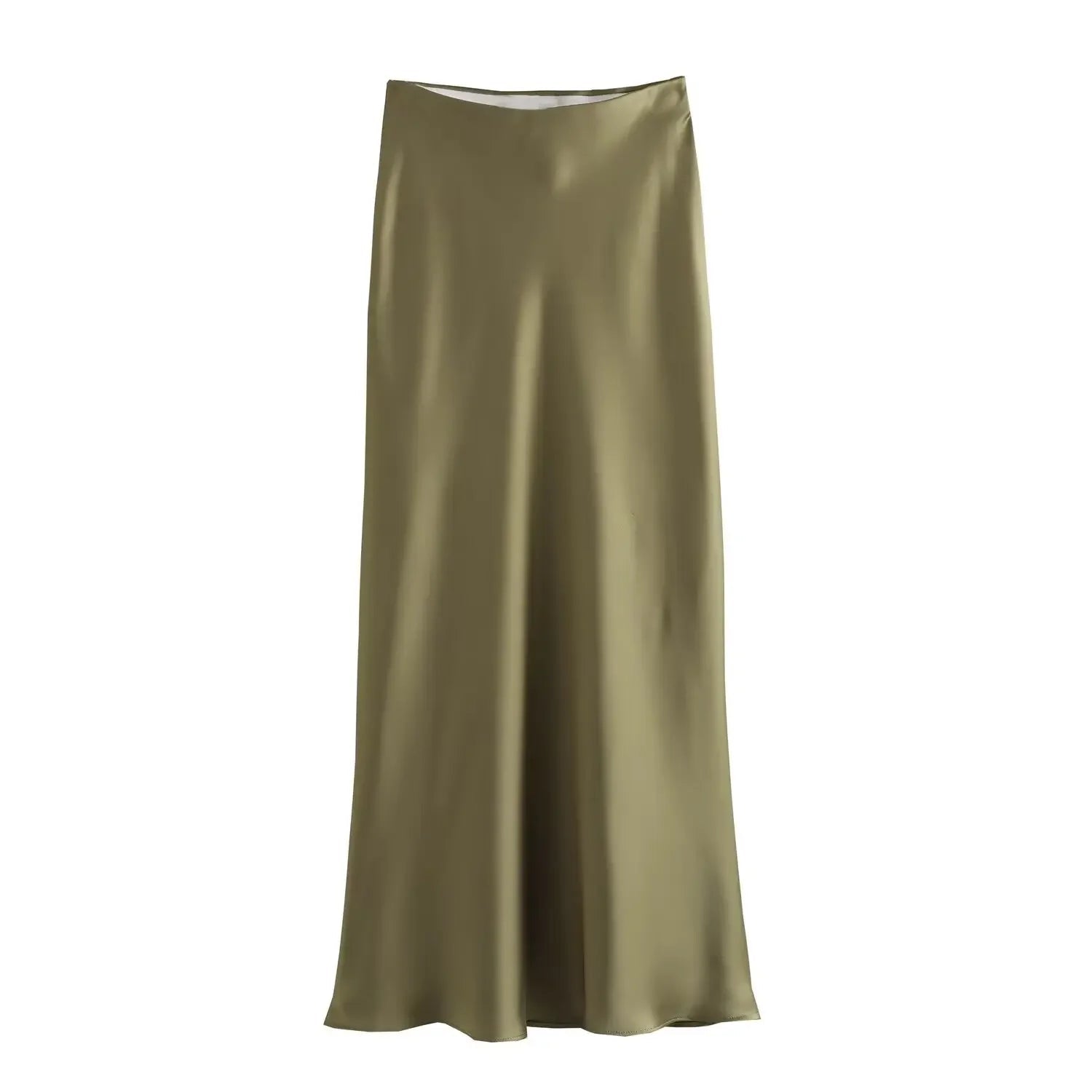 SOERA Anais High Waist Black Satin Midi Skirt - Skirt - Armygreen XS