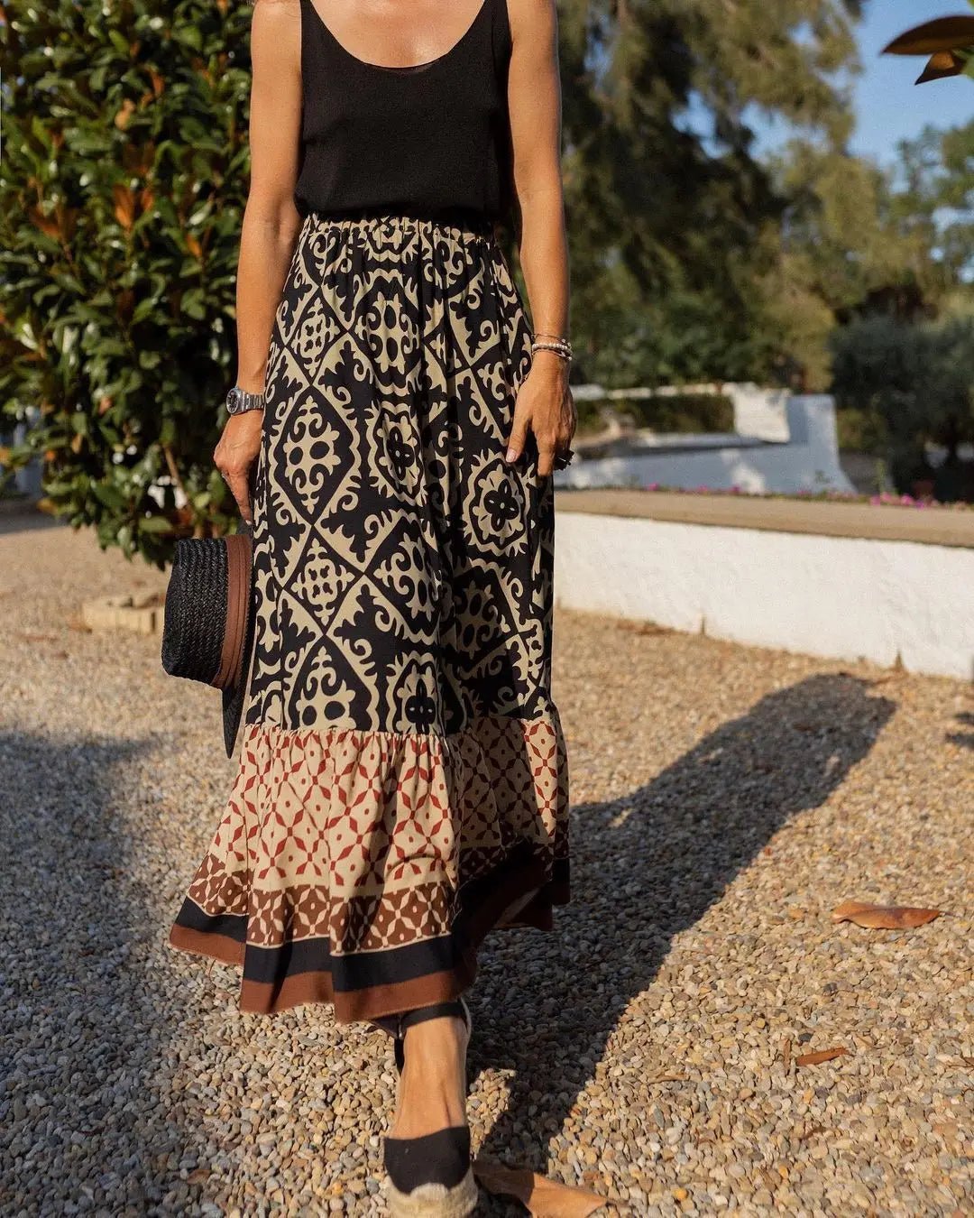 SOERA Zara Boho Printed Midi Swing Skirt - Skirt - Black S